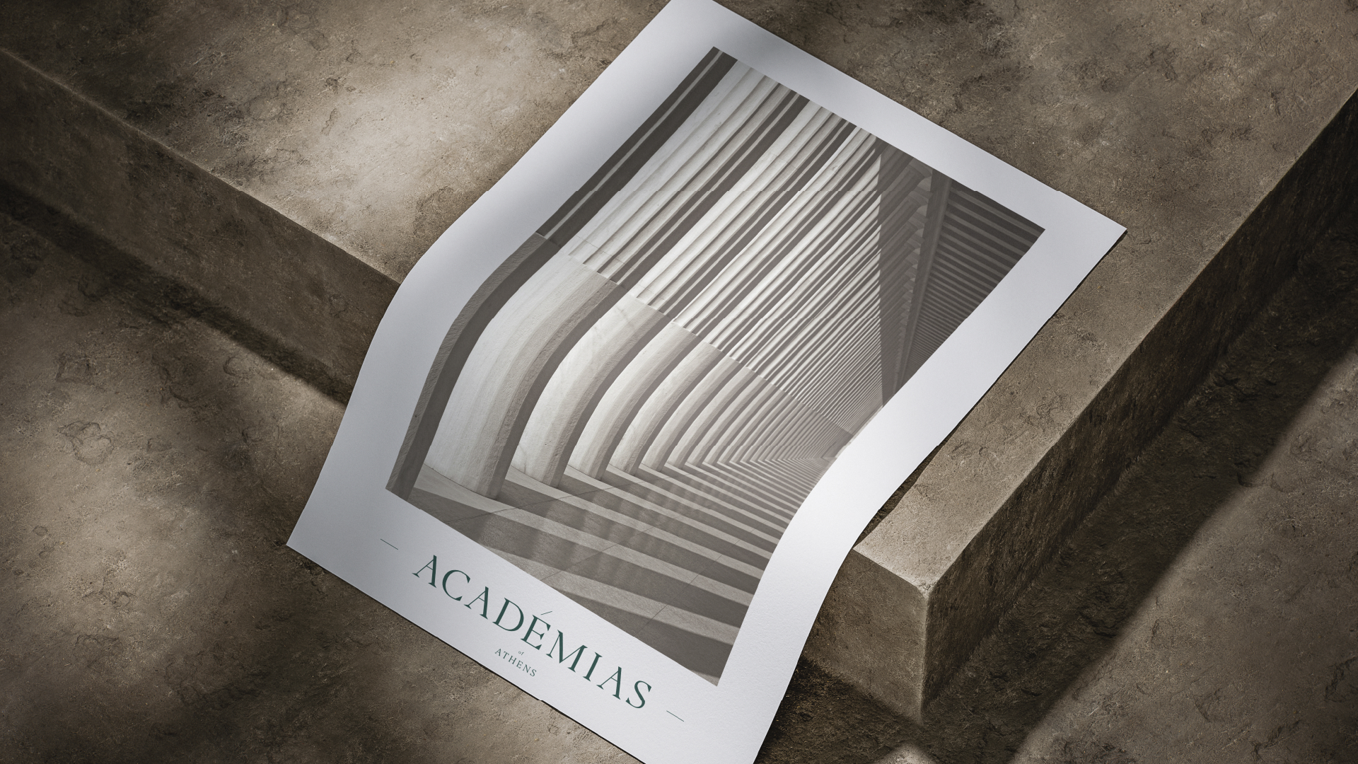 An Academias poster featuring photography of greek columns